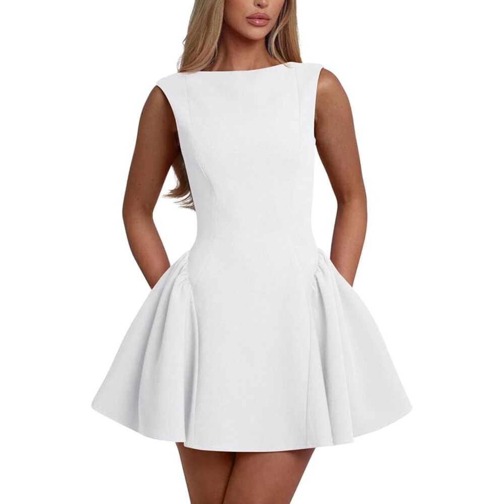 Elegant White A Line Mini Dress Sleeveless Prom Party Cocktail Dress